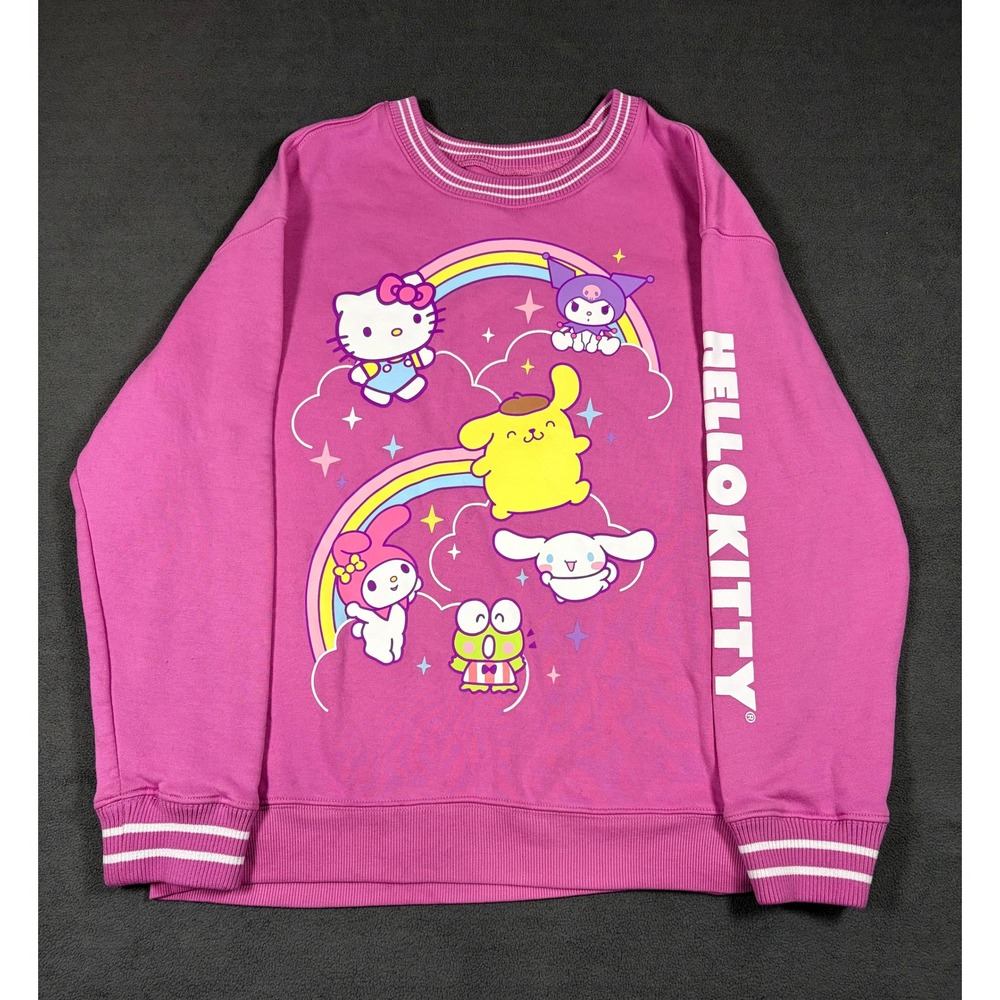 Hello Kitty Sweatshirt Womens Medium Pink Sanrio Rainbow Graphic Crewneck